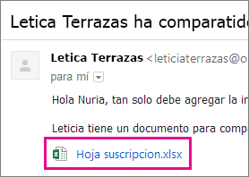 Correo electrónico que invita al destinatario a compartir un documento