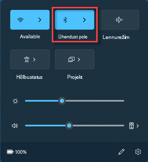 Bluetoothi nupp kiirsätete olekus "Pole ühendatud".