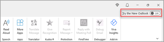 Pilt, millel on kuvatud paremas ülanurgas lüliti Proovige uut Outlooki.