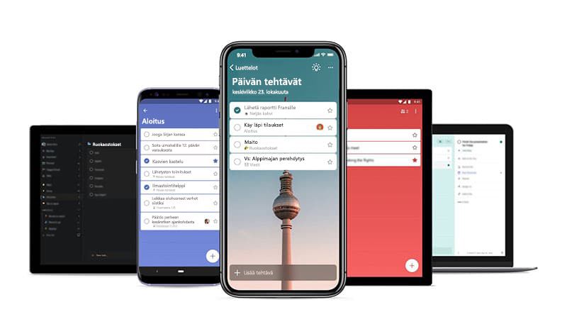 Puhelin ja taulukko, jossa näkyy Microsoft To-Don Päivän tehtävät -näyttö