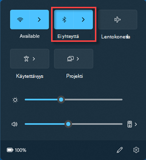 Pika-asetusten Ei yhteyttä -tilan Bluetooth-painike.