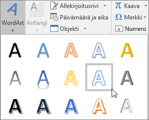 WordArt-vaihtoehdon valitseminen