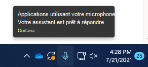 Capture d’écran de l’icône du microphone sur le tasskbar.