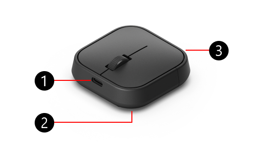 Microsoft Adaptive Mouse dengan angka untuk mengidentifikasi fitur fisik.