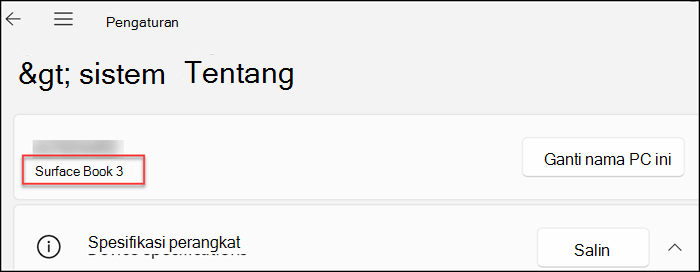 Menampilkan info perangkat di dekat bagian atas jendela, di bawah judul layar.