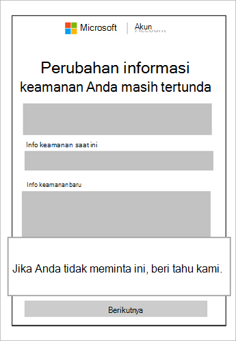 Cuplikan layar info keamanan tertunda dan callout memperlihatkan batalkan permintaan ini