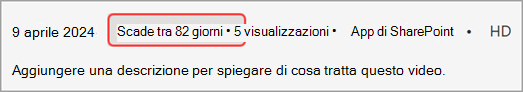 Riquadro dei dettagli che mostra la data di scadenza della registrazione