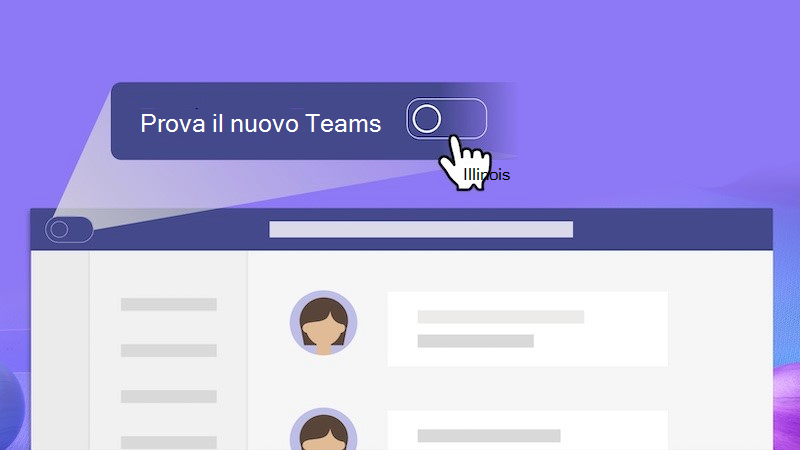 una visualizzazione ravvicinata dell’interruttore per passare al nuovo Teams