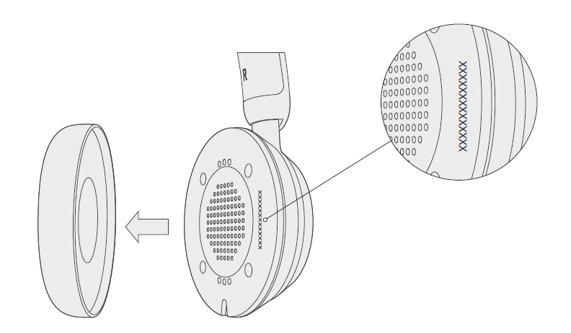 イヤー パッドが取り外された Microsoft Modern USB Headset