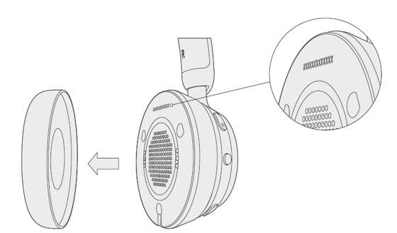 イヤー パッドが取り外された Microsoft Modern Wireless Headset