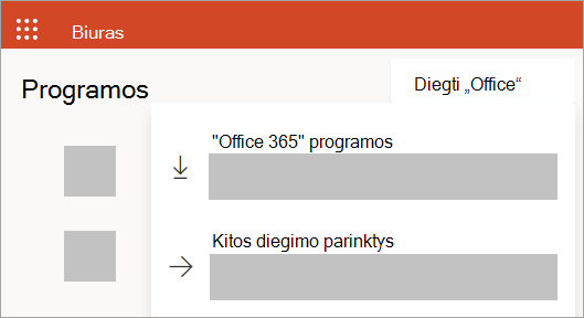 Ekrano kopija, kurioje rodoma svetainė Office.com prisijungus naudojant darbo arba mokymo įstaigos paskyrą