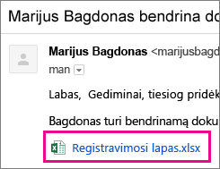 El. laiškas, kviečiantis gavėją bendrinti dokumentą