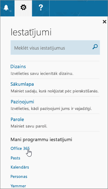 Office 365 iestatījumu rūts