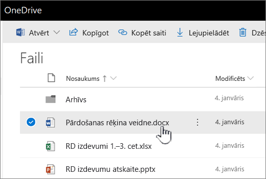 OneDrive ar atlasītu failu