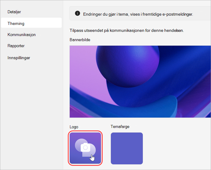 Skjermbilde av uthevet brukergrensesnitt som viser hvordan du legger til en logo i et allmøte