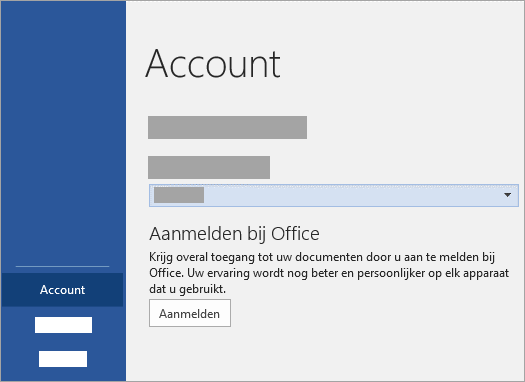 Meld u aan met uw Microsoft-Account of Office 365 werk of schoolaccount.