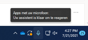 Schermafbeelding van het microfoonpictogram op de taakbalk.