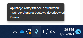 Zrzut ekranu przedstawiający ikonę mikrofonu na pasku tasskbar.