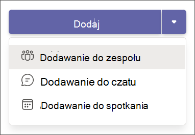 dodawanie aplikacji na liście rozwijanej aplikacji Teams