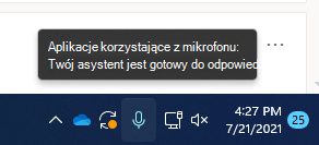 Zrzut ekranu przedstawiający ikonę mikrofonu na pasku zadań.