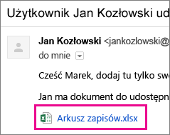 Wiadomość e-mail z zaproszeniem adresata do udostępnienia dokumentu