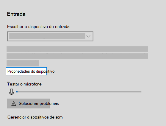 link de propriedades do dispositivo de entrada de som no menu de som