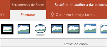 Mostra a guia Formatar das Ferramentas de Zoom na faixa de opções do PowerPoint.