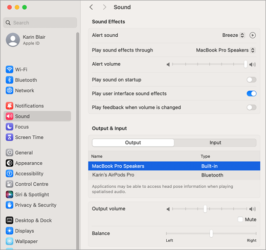 Efeitos sonoros das configurações do sistema Mac