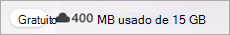 Captura de tela mostrando selo gratuito e armazenamento do OneDrive usado