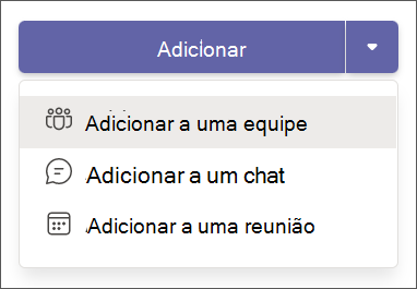 adicionar uma aplicação na lista pendente do Teams