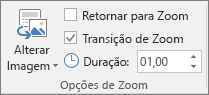 Mostra o grupo de opções de zoom na guia Formatar para uma seção ou Zoom de Slide no PowerPoint.