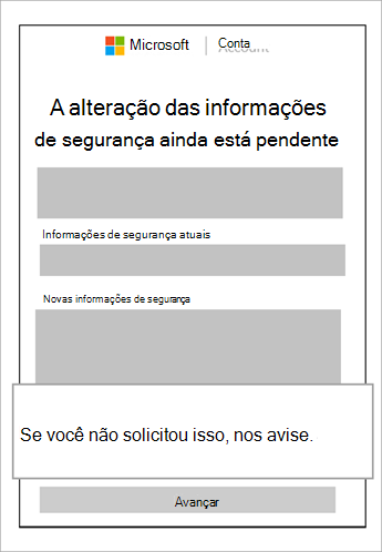 Captura de tela das informações de segurança pendentes e uma chamada mostrando cancelar essa solicitação