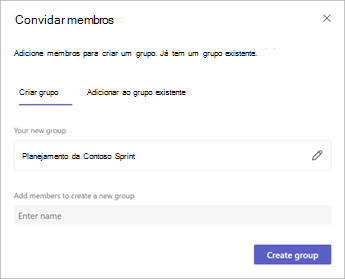 Adicione membros ao plano criando um novo grupo do Microsoft 365 ou escolhendo um existente.