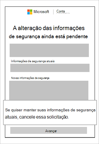 A captura de tela da alteração de informações de segurança ainda está pendente