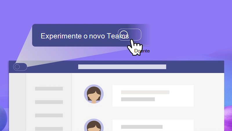 uma exibição detalhada do botão de alternância para o novo Teams