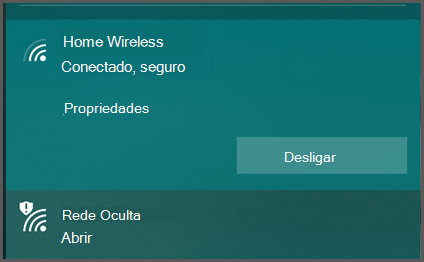 O Windows 10 mostra uma lista de redes sem fios às quais pode ligar. Uma é apresentada como "Protegida" e outra como "Aberta".