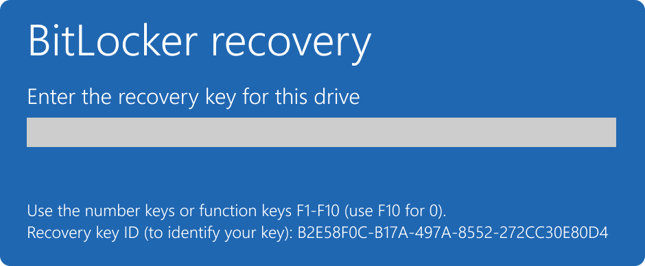 Captura de ecrã do ecrã de recuperação BitLocker.