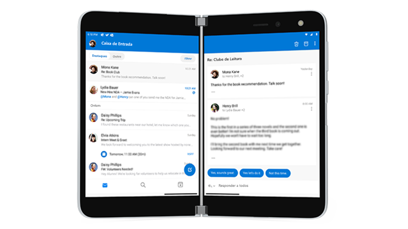 Outlook aberto no Surface Duo