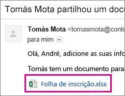 Convidar destinatário por e-mail para partilhar um documento