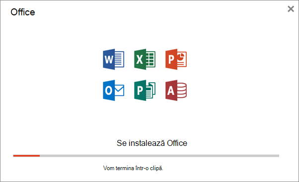 Afișează caseta de dialog de progres care apare atunci când se instalează Office