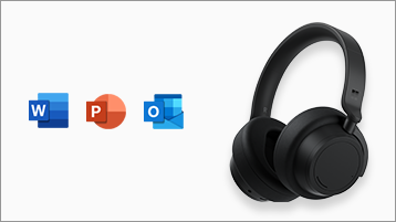 Surface Headphones cu pictogramele aplicațiilor Office