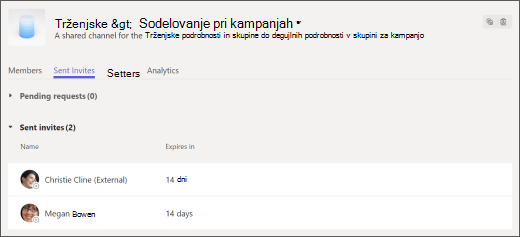 Teams – poslana povabila v kanalu v skupni rabi