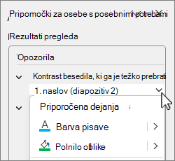 Pogovorno okno s priporočenimi dejanji