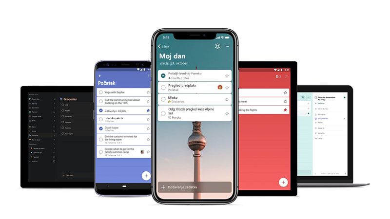 Telefon i tabela koja prikazuje ekran Moj dan u usluzi Microsoft To-Do