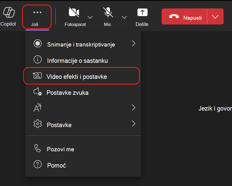 Traku sa menijima "Avatari" možete pronaći u okviru stavke Više...