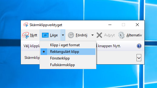 Alternativ för Skärmklippverktyget