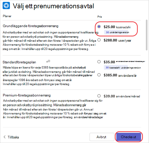 Välj prenumerationsplan för en app