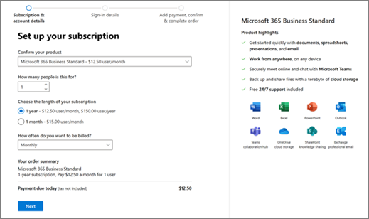 การซื้อการสมัครใช้งาน Microsoft 365 Business