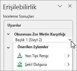 Önerilen eylem iletişim kutusu