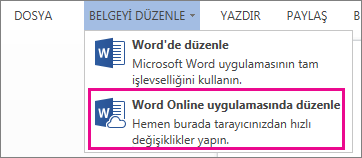 Word Web App’te Düzenle komutunun görüntüsü